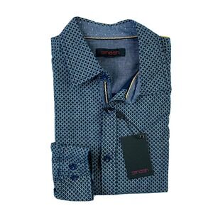 Smash Cotton Blue Geometric Mens Button Front Size Small NWT